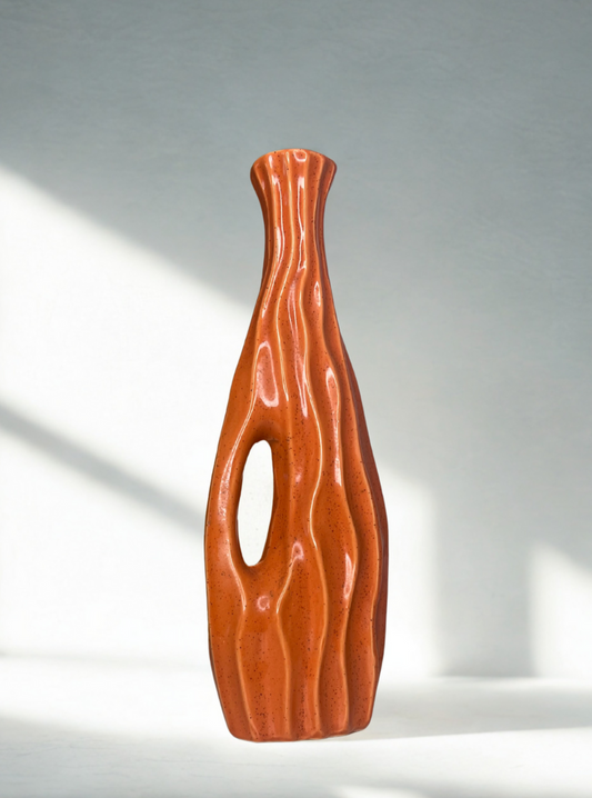 Mid-Century Modern Ceramic Vase – Textured Terracotta