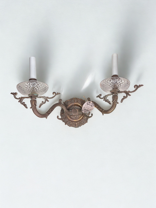 Antique French-Style Two-Arm Wall Sconce with Cut Glass Bobeches