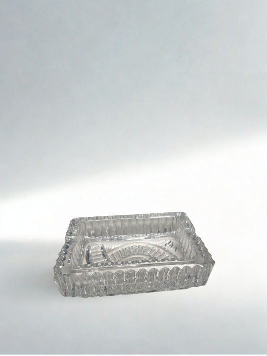 Vintage Pressed Glass Ashtray – Rectangular Cut Design