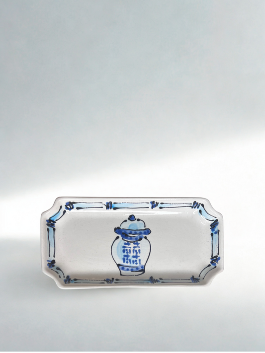 Blue & White Ginger Jar Motif Tray – Hand-Painted Ceramic