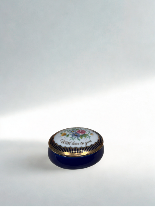Vintage Cobalt Glass Trinket Box – “With Love to You”