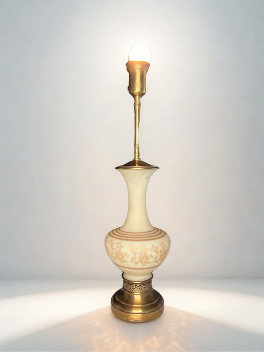 Cream Floral Glass Lamp - 27.5" tall