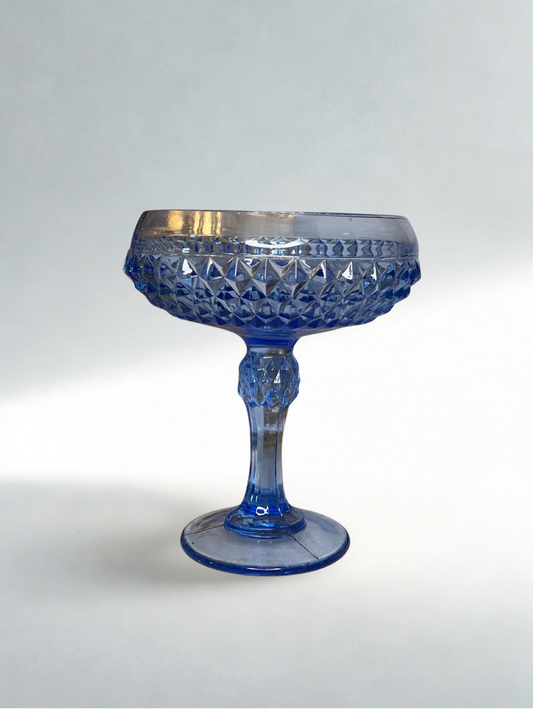 Vintage Blue Pressed Glass Compote Dish