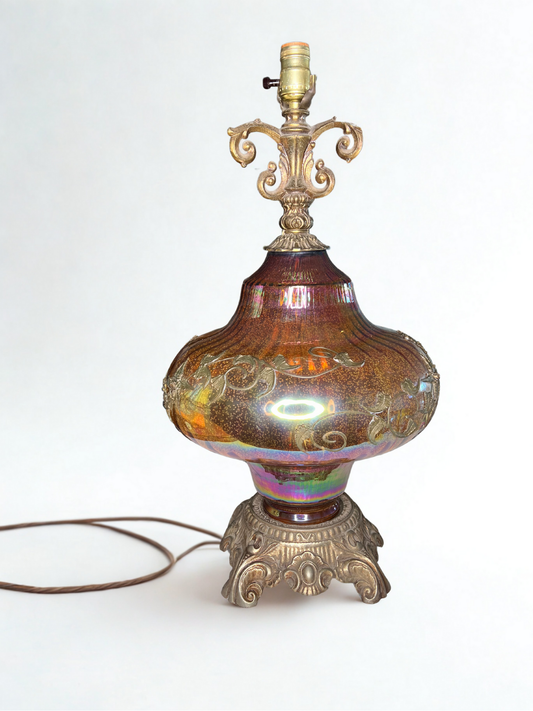 Iridescent Carnival Glass Lamp - 41.7" tall