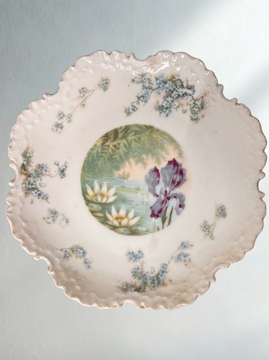 Vintage Scalloped Plate with Water Lily Scene – 8"