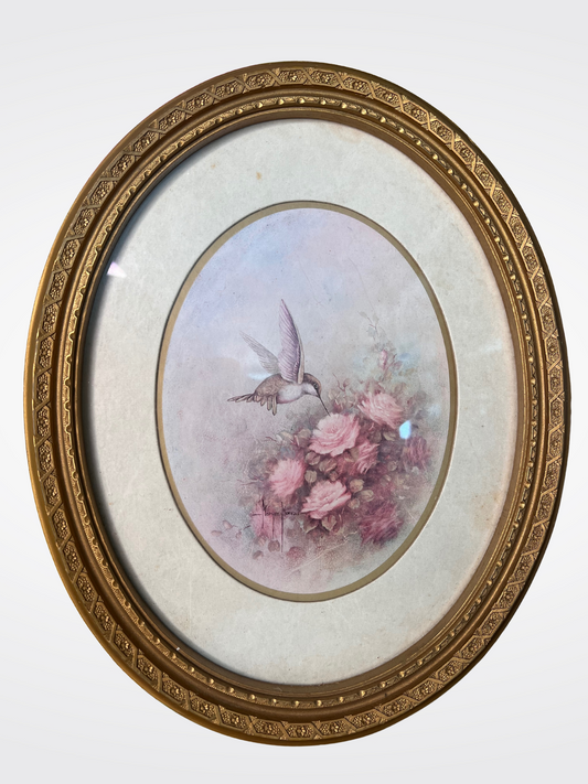 Vintage Oval Framed Hummingbird Print by Joyce Arrow