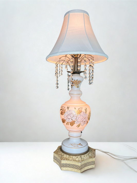 Blush Floral Crystal Lamp - 26 tall