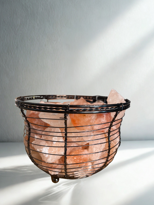 Himalayan Pink Salt Lamp in Metal Basket