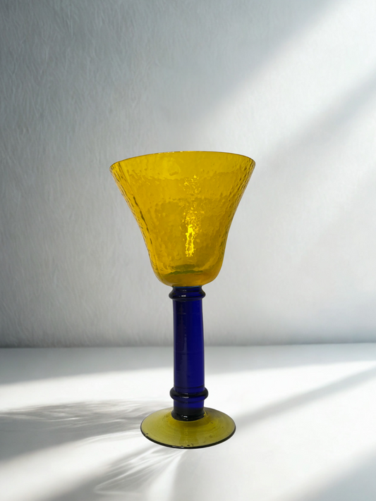Amber Textured Glass with Cobalt Stem