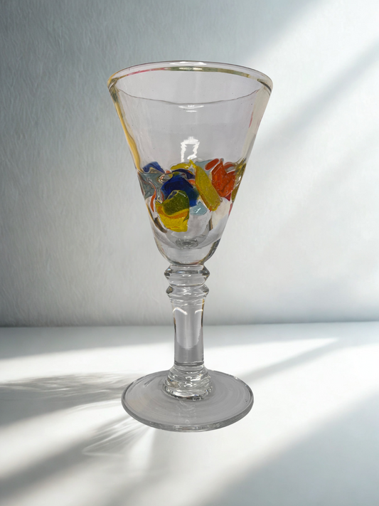 Handblown Murano-Style Wine Glass – Multicolor Accents