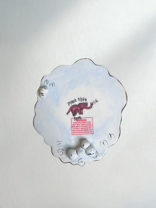 Pink Elephant Ceramic Plate Candle Holder — Hand Painted