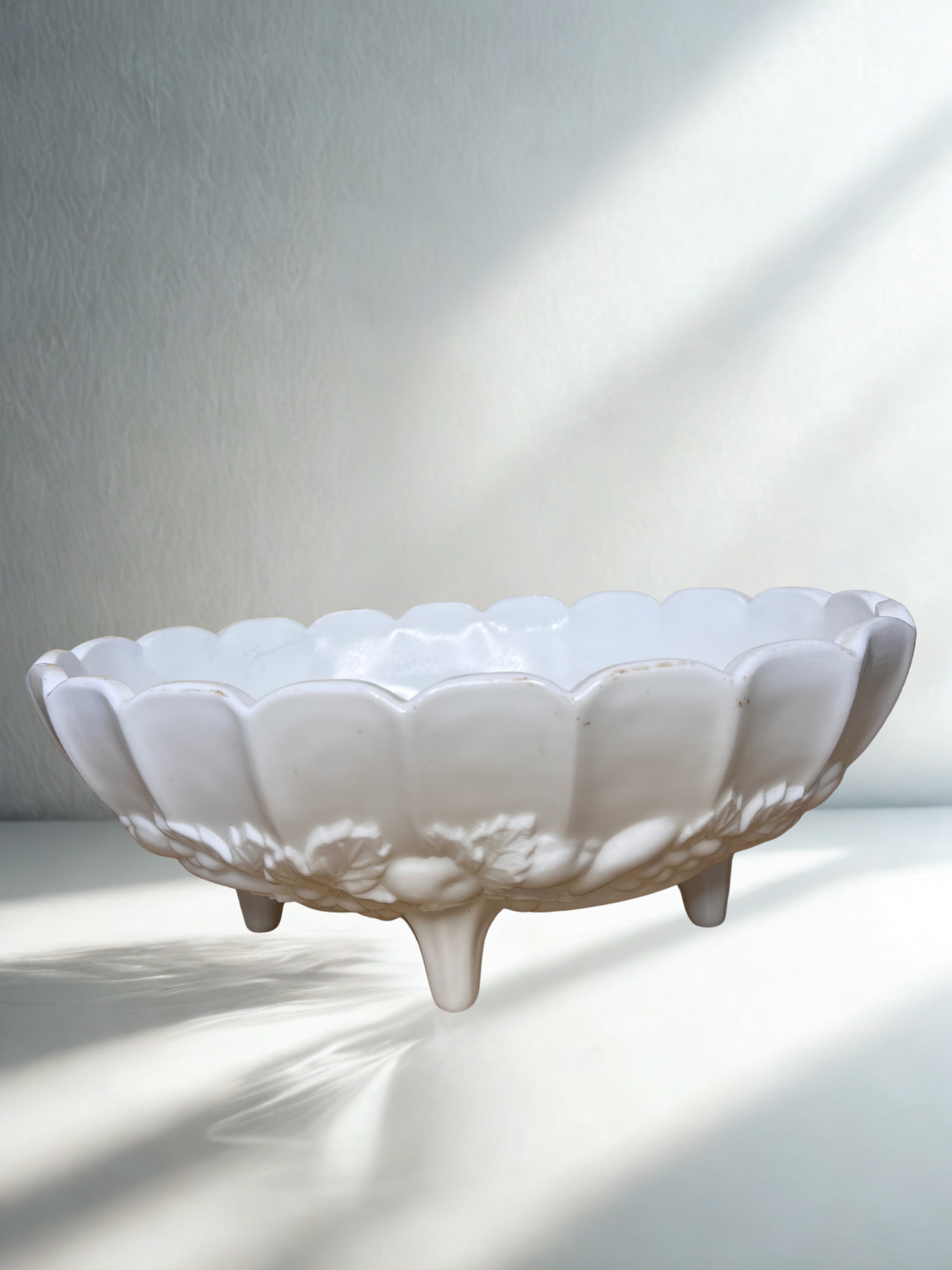 Vintage Milk Glass Footed Bowl – Indiana Glass “Harvest” Pattern