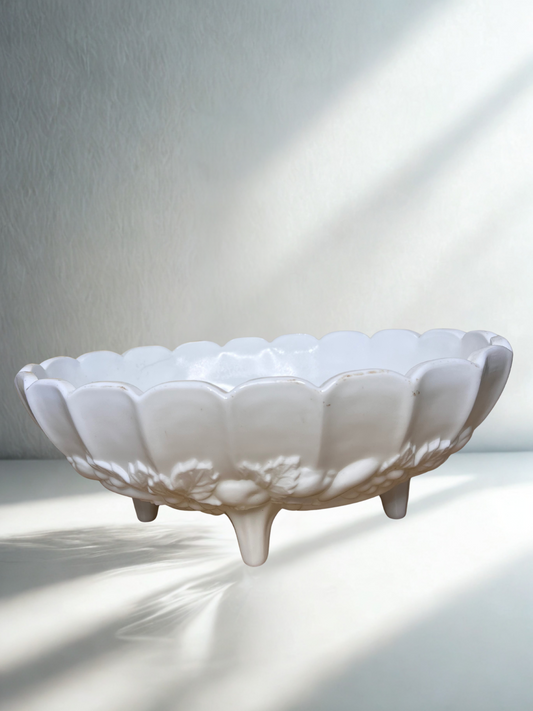 Vintage Milk Glass Footed Bowl – Indiana Glass “Harvest” Pattern