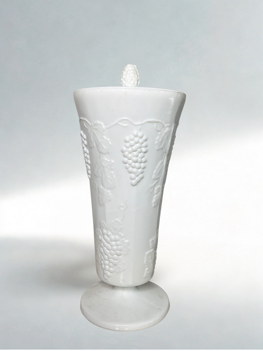 Vintage Colony Milk Glass Vase – Grape Vine Relief