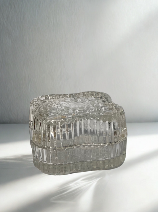 Vintage Pressed Glass Trinket Box – Clear with Lid