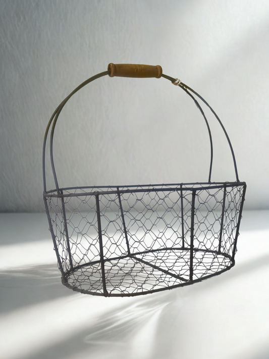 Vintage Wire Egg Basket with Wooden Handle