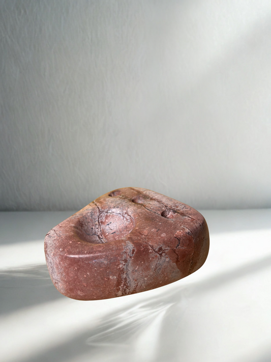 Vintage Hand-Carved Red Marble Stone Catchall – Organic Modern Decor