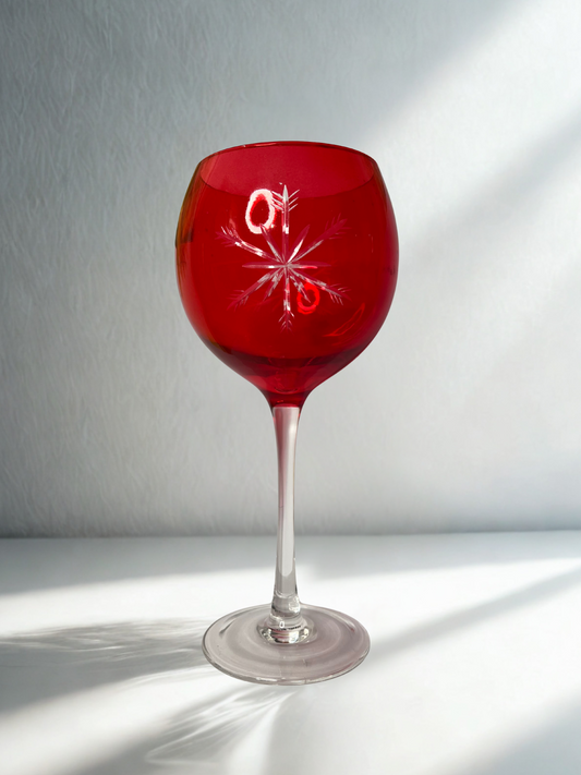 Ruby Red Goblet with Etched Star