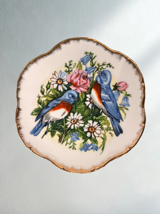 Vintage Bluebird and Floral Decorative Plate – 8"
