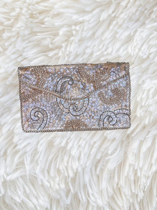 Vintage Sequin Envelope Clutch in Iridescent Bronze