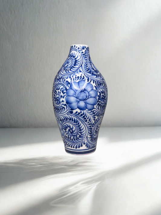 Blue & White Floral Ceramic Vase