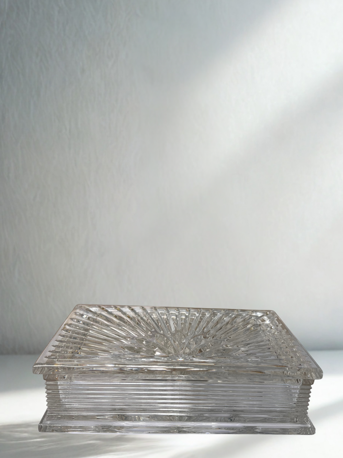 Vintage Rectangular Cut Glass Vanity Box with Starburst Lid