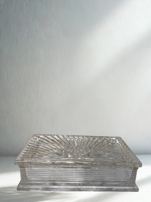 Vintage Rectangular Cut Glass Vanity Box with Starburst Lid