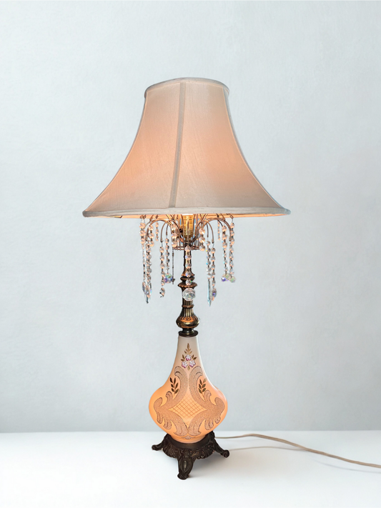 Crystal Fringe Glass Lamp – 39.4” tall