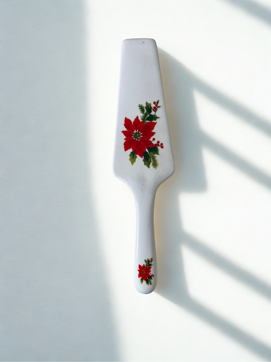 Vintage Ceramic Cake Server – Poinsettia Holiday Design