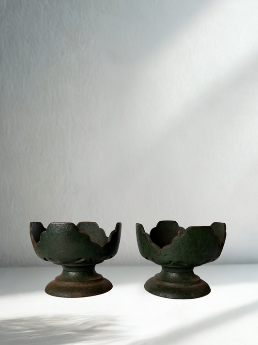 Pair of Vintage Cast Iron Lotus Candle Holders