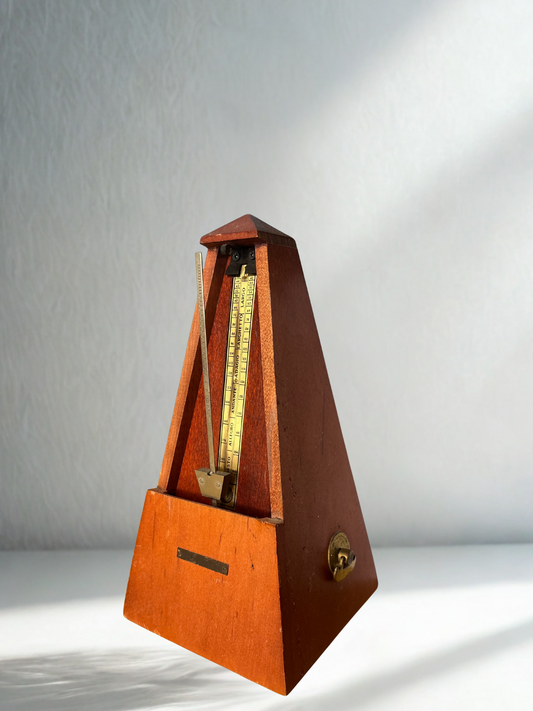Vintage Mechanical Pyramid Metronome – Wood Case with Brass Pendulum