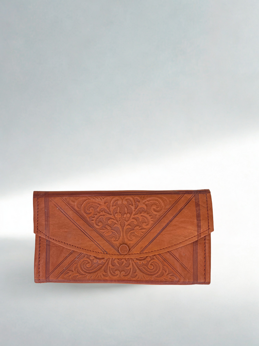 Vintage Tooled Leather Wallet – Floral Motif