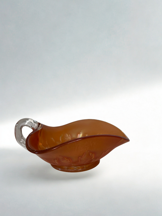 Vintage Dugan Carnival Glass Leaf Dish – Marigold Iridescent
