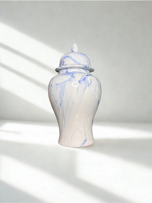 Large Swirled Blue & White Ceramic Ginger Jar