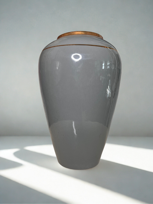 Minimalist Gray Ceramic Vase with Gold Rim