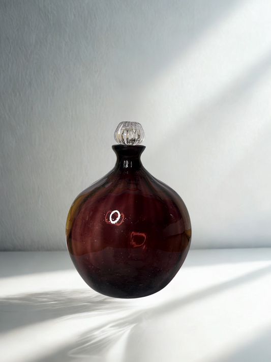 Vintage Hand-Blown Glass Perfume Bottle – Deep Plum with Clear Stopper