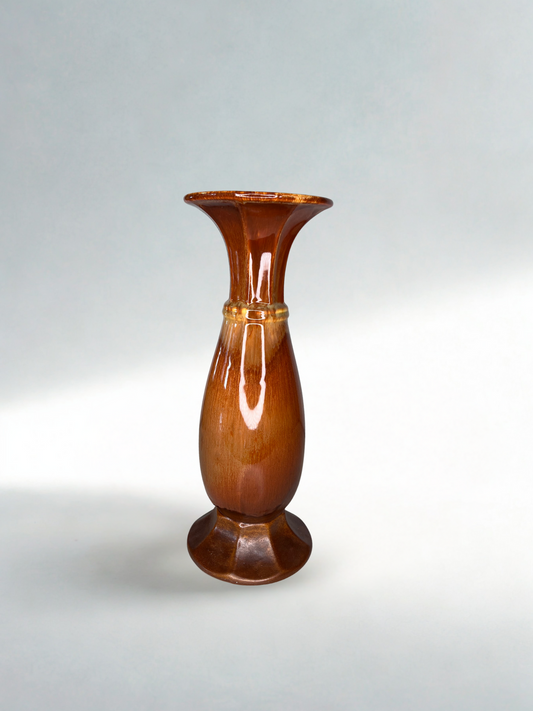 Mid-Century Ceramic Vase – Glazed Amber Brown Finish