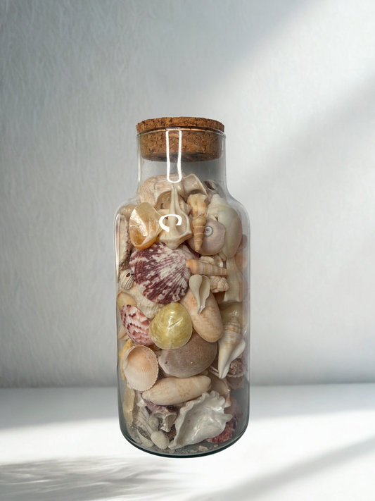 Vintage Glass Jar Filled with Natural Seashells & Coral – Coastal Decor