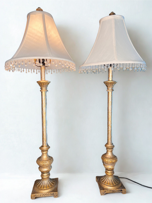 Pair of Gold Tassel Lamps - 32.3" tall