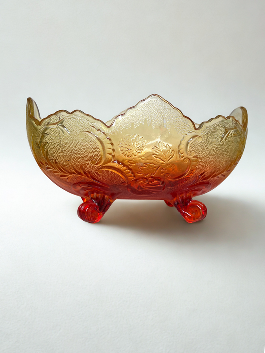 Amberina Jeannette Glass Footed Fruit Bowl – Vintage Ombre Charm