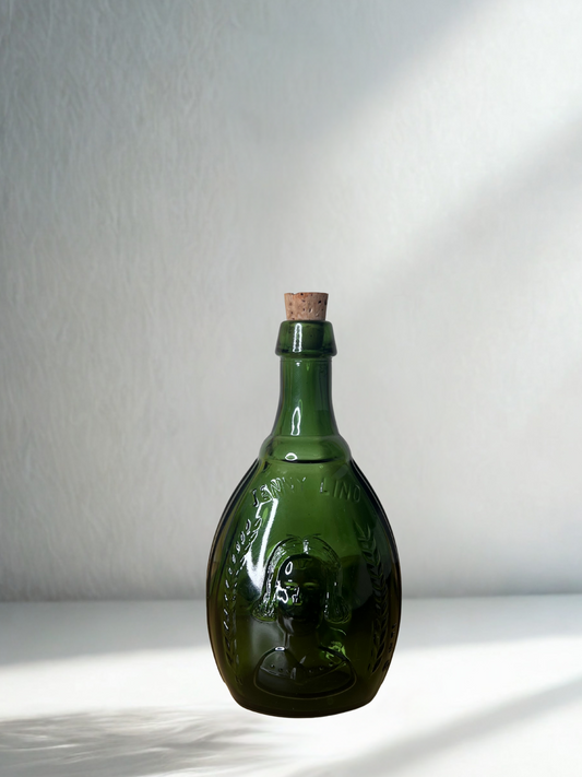 Vintage Jenny Lind Green Glass Bottle with Cork Stopper