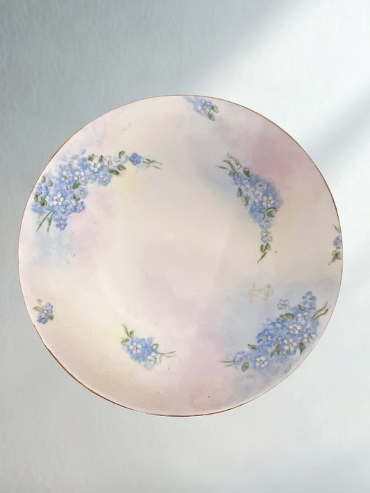 Vintage Pastel Plate with Blue Floral Sprays – 8"