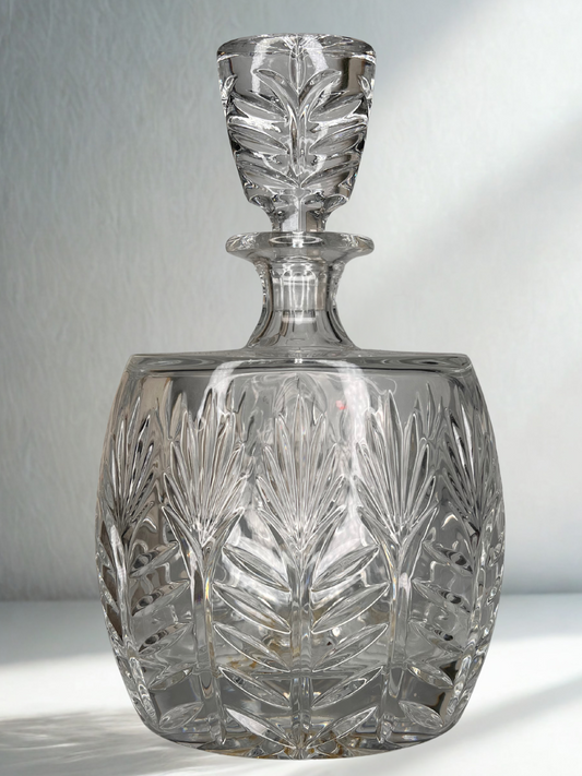 Vintage Palm Cut Crystal Decanter with Stopper – Oval Form