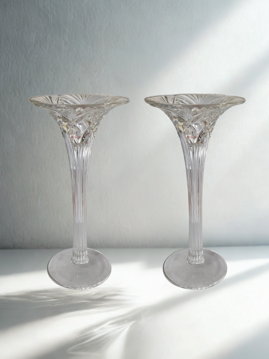 Pair of Vintage Cut Crystal Taper Candle Holder – Trumpet Design