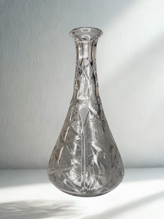 Vintage Cut Crystal Wine Decanter – Etched Leaf Pattern