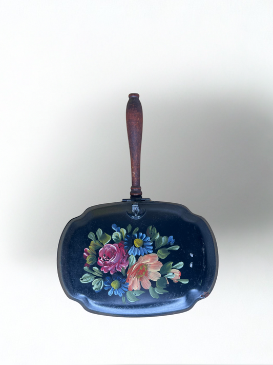 Vintage Hand-Painted Wooden Dustpan – Floral Folk Art Wall Decor