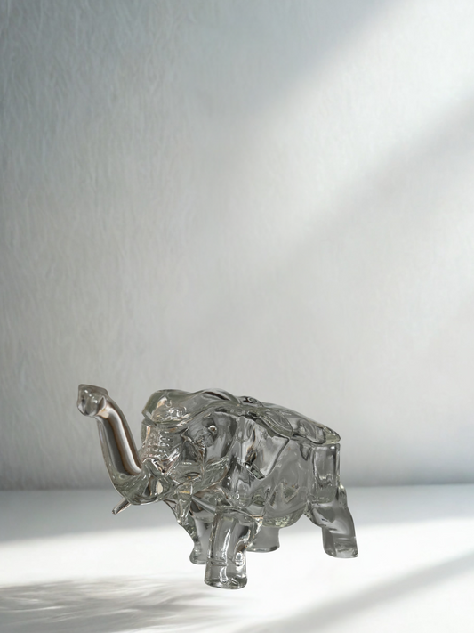 Vintage Clear Glass Elephant Figurine – Trunk Up for Good Luck