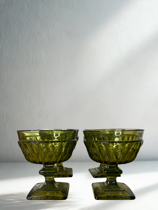 Vintage Green Pressed Glass Dessert Cups – Set of 4